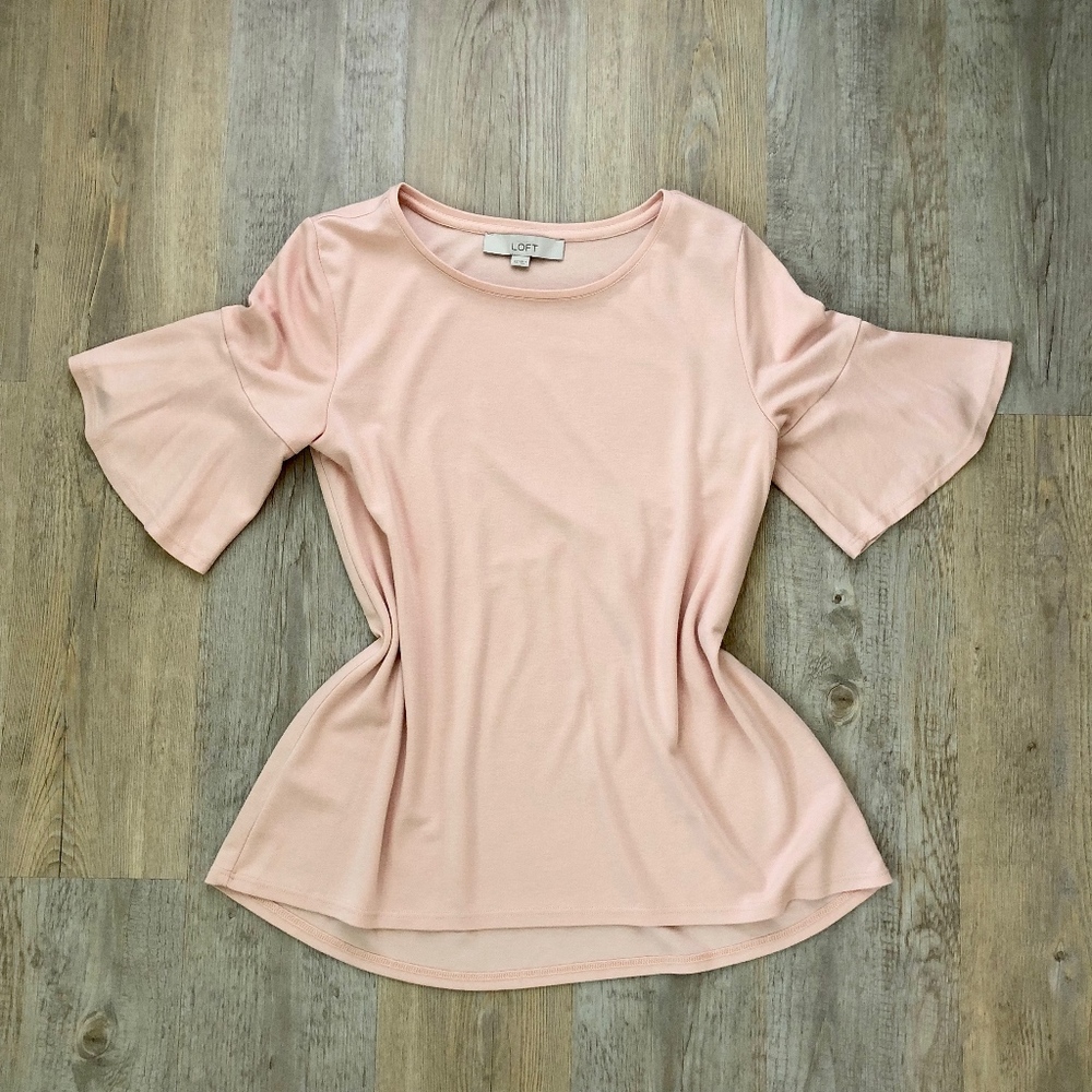 LOFT Flutter Sleeve Top Pink XS